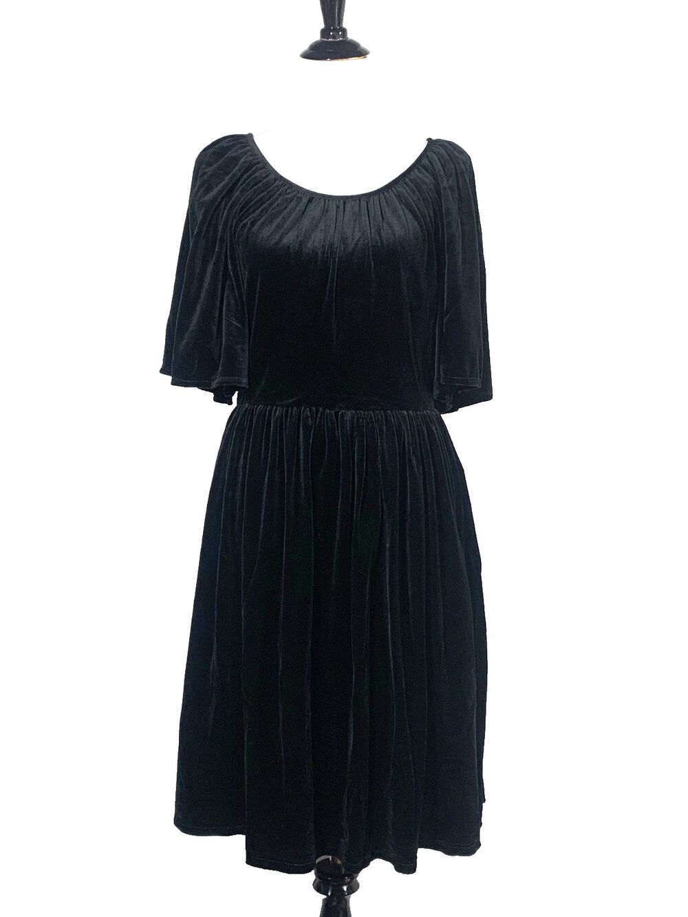 Vtg 90s Y2K Black Velvet Dress 12 Party Whimsigoth Flutter Sleeve Romantic Goth